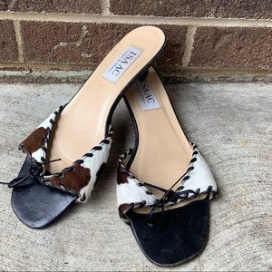 Isaac Mizrahi cow print kitten heel shoes